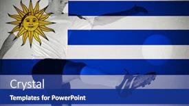  Presentation with uruguay - Beautiful slide deck featuring football player in red kicking against uruguay national flag backdrop and a ocean colored foreground