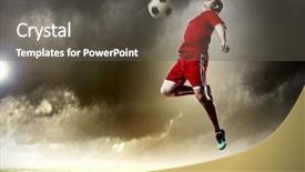  Presentation with football stadium - Amazing PPT theme having football player in red shirt backdrop and a dark gray colored foreground