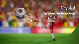  Presentation with crowd - Audience pleasing slide deck consisting of football player in white kicking against blurry football pitch with crowd backdrop and a tawny brown colored foreground