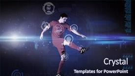  Presentation with football blue - Slides consisting of football player in yellow kicking against blue dots on black background background and a navy blue colored foreground