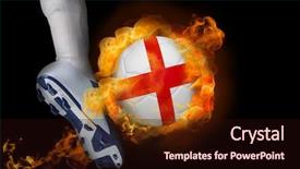 Presentation with england football - Theme enhanced with football player kicking flaming england ball against black background and a wine colored foreground