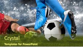  Presentation with football - Amazing PPT theme having football-player-man-in-action backdrop and a tawny brown colored foreground