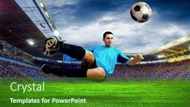  Presentation with football field - Amazing PPT theme having football player on field of stadium backdrop and a forest green colored foreground