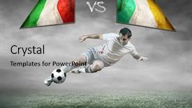  Presentation with teams - Colorful PPT theme enhanced with football player on soccer field of stadium match between two national teams backdrop and a light gray colored foreground