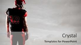  Presentation with american football - Amazing slides having football player standing in rugby backdrop and a  colored foreground