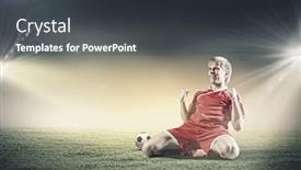  Presentation with joy - PPT theme enhanced with football player standing on knees and screaming with joy background and a dark gray colored foreground