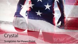  Presentation with american football - Audience pleasing theme consisting of football player standing with rugby backdrop and a coral colored foreground