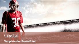  Presentation with american football and helmet on field - Theme with football player standing with rugby background and a coral colored foreground