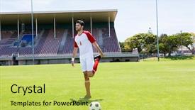  Presentation with football stadium - Presentation theme having wram up - football player warming up background and a  colored foreground