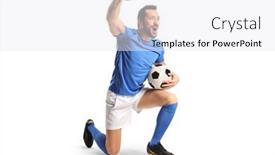  Presentation with kneeling - PPT theme enhanced with football-player-with-a-ball background and a white colored foreground