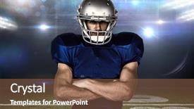  Presentation with american football - PPT layouts enhanced with portrait confident of american football player with arms crossed against american football arena background and a coral colored foreground