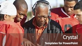  Presentation with football coach - PPT theme with football players and coach discussing background and a tawny brown colored foreground