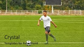  Presentation with football stadium - Audience pleasing presentation consisting of football plays - boy playing football at stadium backdrop and a gold colored foreground