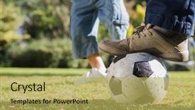  Presentation with football plays - PPT theme with football plays - child kicking the ball background and a yellow colored foreground