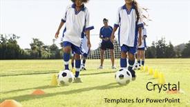  Presentation with team group - Slide set consisting of football plays - group of children in soccer background and a yellow colored foreground