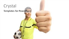  Presentation with football referee - Presentation theme having football-referee-holding-a-ball background and a white colored foreground