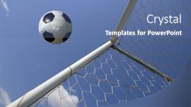  Presentation with goal ball - Colorful presentation design enhanced with football - soccer ball in goal against blue sky backdrop and a ocean colored foreground