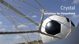  Presentation with goal ball - Theme enhanced with football - soccer ball in goal against blue sky background and a ocean colored foreground