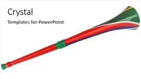  Presentation with trumpet - Colorful slides enhanced with football soccer fan trumpet vuvuzela backdrop and a  colored foreground