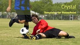  Presentation with football - PPT theme featuring football-soccer-player-making-sliding background and a tawny brown colored foreground