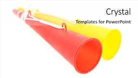  Presentation with trumpet - Amazing slides having football soccer triple fan trumpet backdrop and a white colored foreground