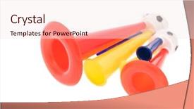  Presentation with trumpet - PPT layouts consisting of football soccer triple fan trumpet background and a sky blue colored foreground