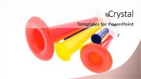  Presentation with trumpet - Colorful PPT layouts enhanced with football soccer triple fan trumpet backdrop and a white colored foreground