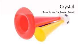  Presentation with trumpet - Slides having football soccer triple fan trumpet background and a sky blue colored foreground