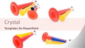  Presentation with trumpet - PPT theme having football-soccer-triple-fan-trumpet background and a coral colored foreground