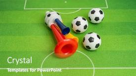  Presentation with trumpet - Presentation theme featuring football-soccer-triple-fan-trumpet background and a seafoam green colored foreground