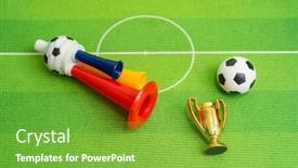  Presentation with trumpet - Presentation design enhanced with football-soccer-triple-fan-trumpet background and a seafoam green colored foreground