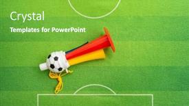  Presentation with trumpet - Slide deck with football-soccer-triple-fan-trumpet background and a seafoam green colored foreground