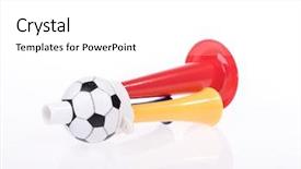  Presentation with football field or soccer field - Presentation theme having football soccer triple fan trumpet background and a white colored foreground
