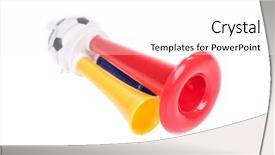  Presentation with trumpet - Cool new presentation theme with football soccer triple fan trumpet backdrop and a white colored foreground