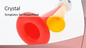  Presentation with trumpet - Presentation theme having football soccer triple fan trumpet background and a pink colored foreground