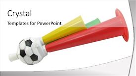  Presentation with trumpet - Beautiful theme featuring football soccer triple fan trumpet backdrop and a white colored foreground