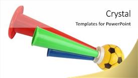  Presentation with trumpet - PPT theme enhanced with football soccer triple fan trumpet background and a white colored foreground