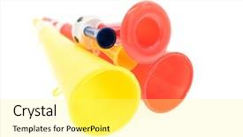  Presentation with football field or soccer field - Slide deck with football soccer triple fan trumpet background and a blonde colored foreground