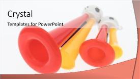  Presentation with multi sports soccer football basketball - Beautiful PPT theme featuring football soccer triple fan trumpet backdrop and a cool aqua colored foreground