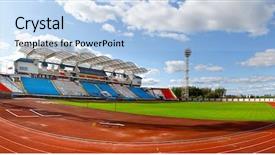  Presentation with football stadium - Presentation theme featuring football stadium in vitebsk belarus background and a light blue colored foreground