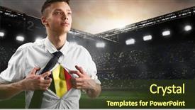  Presentation with football stadium - PPT theme having football supporter showing flag background and a tawny brown colored foreground