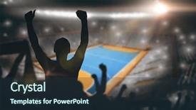  Presentation with football field - Colorful PPT theme enhanced with football supporters against handball backdrop and a tawny brown colored foreground