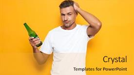  Presentation with beer bottle - Beautiful PPT theme featuring football t shirts - image of intoxicated man 30s backdrop and a yellow colored foreground