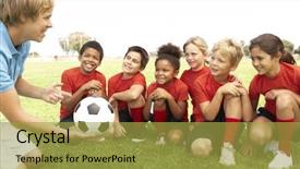  Presentation with football girls - Presentation theme having football team with coach background and a yellow colored foreground