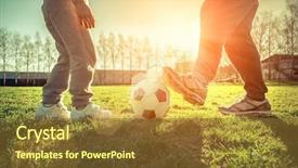  Presentation with green city - Slide deck enhanced with football under sun light background and a tawny brown colored foreground