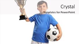  Presentation with golden trophy on the purple - Theme consisting of footballer holding a golden trophy background and a white colored foreground