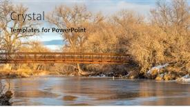  Presentation with winter river - Presentation theme enhanced with footbridge-over-frozen-river-panorama background and a coral colored foreground