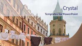  Presentation with old clothes - Presentation design featuring foothpath - drying clothes as the decoration background and a  colored foreground