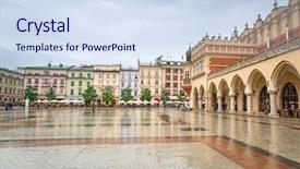  Presentation with old - Presentation design with foothpath - old town of cracow background and a sky blue colored foreground