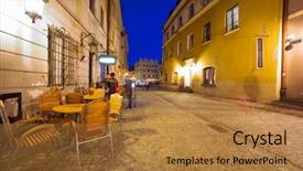  Presentation with tenement house in poland - Presentation enhanced with old antique books background close background and a coral colored foreground